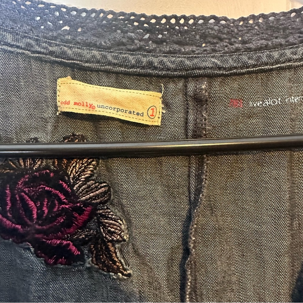 Odd Molly Y2K Jean Chambray Embroidered Rose Dress Y2k Small - Picture 2 of 5